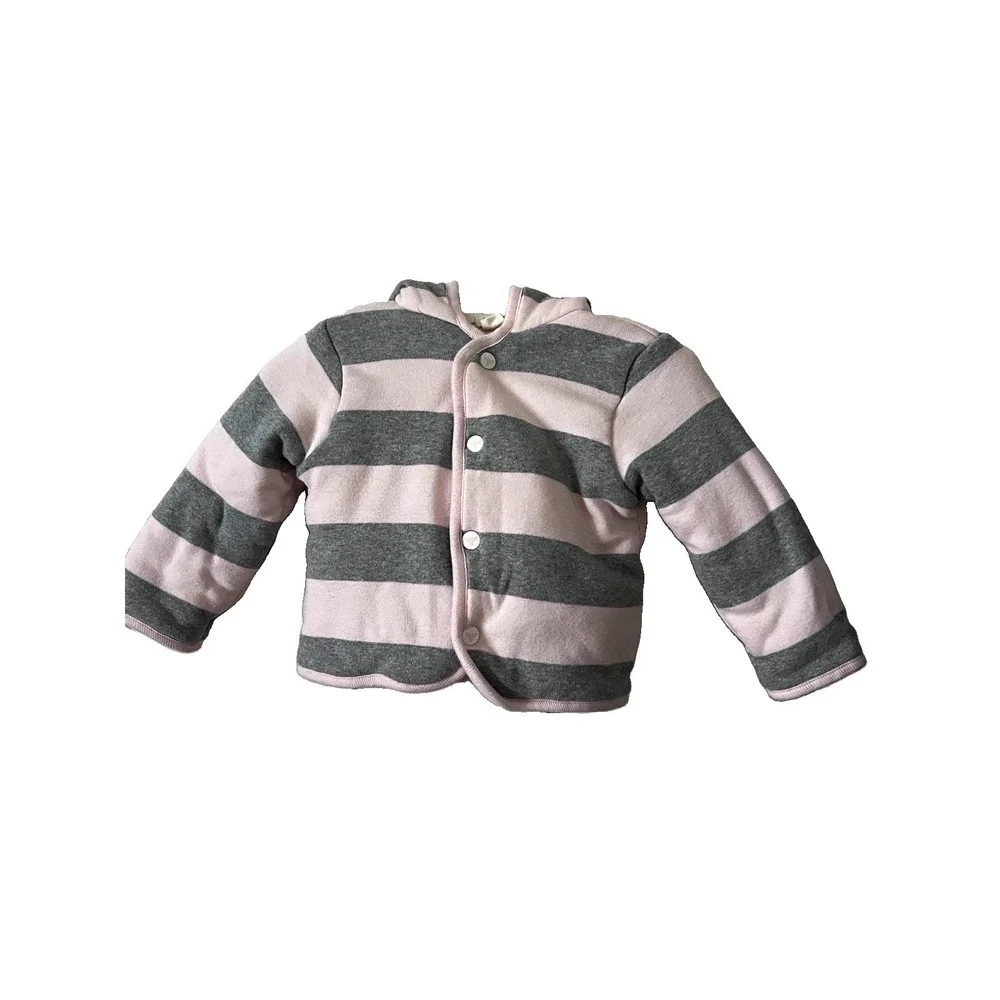 Burt's Bees Baby Hooded Snap Jacket 0-3 Months Pink/Gray Striped Cotton